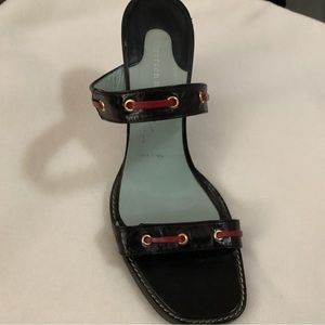 Sigerson Morrison Black/Red Leather Heeled Sandals Made in Italy Size 7.5B